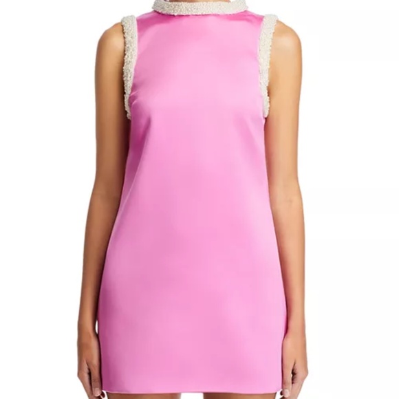 BNWT Self-Portrait Pearl Trim Satin Mini Dress Sz US 2 - Picture 2 of 9
